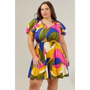 SUGARLIPS Rio Abstract Riley Poplin Short Sleeve Mini Dress, NWOT! Size 2X